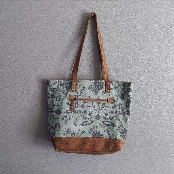 Myra Bag Efflorescence Upcycled Canvas & Leather Tote Bag  - Picture 2 of 6